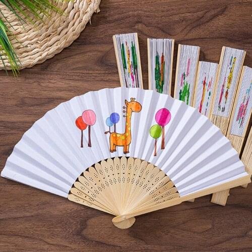 50Pcs / Lot White Folding Elegant Paper Hand Fan Children DIY painting Wedding Party gift 21cm (White)