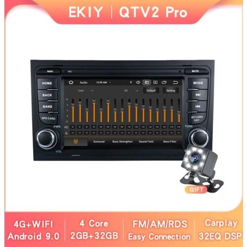 EKIY 4G WIFI Car Radio Android 9.0 Radio Universal For Audi A4 S4 RS4 8E 8F B9 B7 B6 Wilreless Carplay MTK DSP GPS Rear View 7"