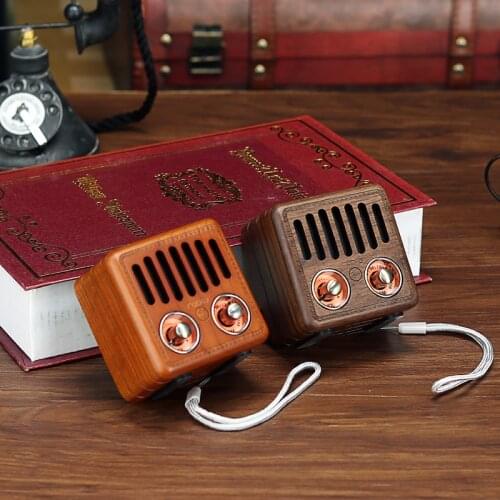 Portable Bluetooth Speaker Wood Retro Mini Portable Vintage Retro Radio FM Wireless Bluetooth Speaker USB/TF Card Music Player