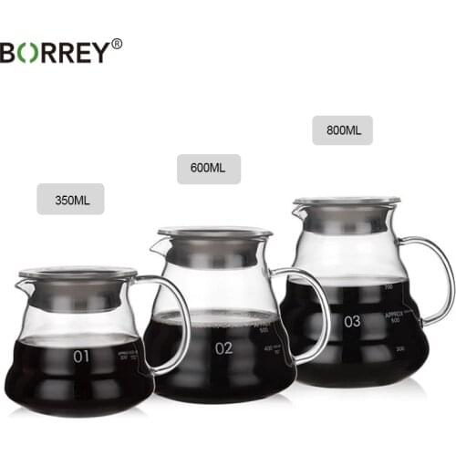BORREY 800Ml Glass Coffee Pot Pour Over Coffee Maker Reusable Share pot BPA-Free Glass Carafe Hand Coffee Dripper Brewer Pot