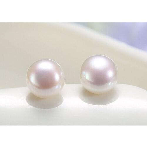 Elegant pair of 13-14mm south sea round pearl white stud earring 925s