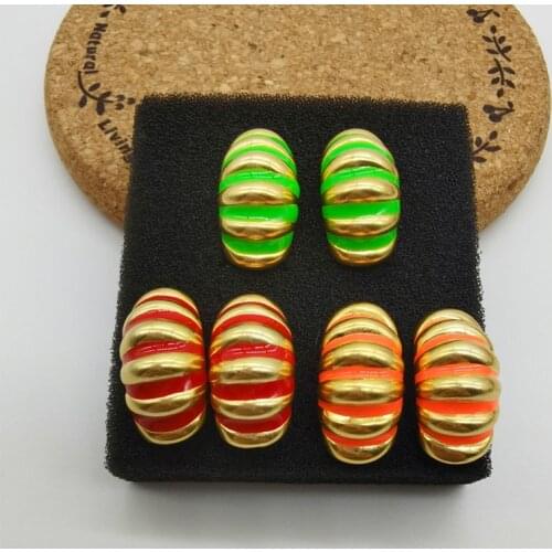 European and American simple retro enamel brass French geometric earrings female temperament stud earrings