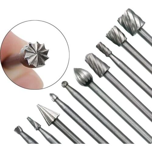 URANN HSS 10pcs Wood Carving Mill Cutter Milling Rotary File Routing Router Bits Burr For Dremel Engraving Machine Accessories