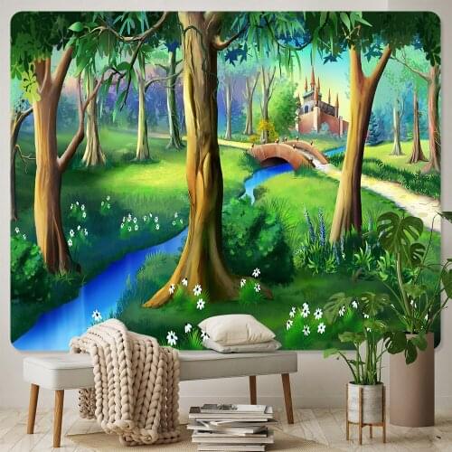 Forest Castle Psychedelic Scene Home Decor Tapestry Bohemian Decor Tapestry Hippie Sheets Sofa Blanket Yoga Mat
