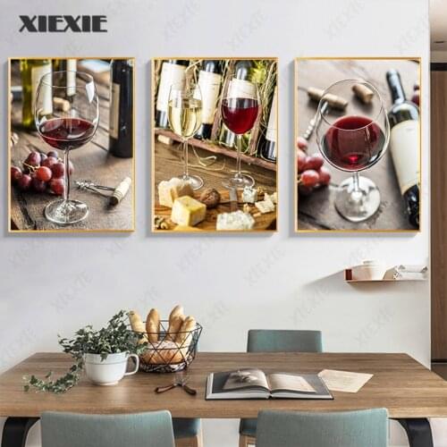 Modern Style Grapes Red Wine and Cheese Champagne Canvas Painting Poster and Prints Wall Art Pictures for Living Room Decoration