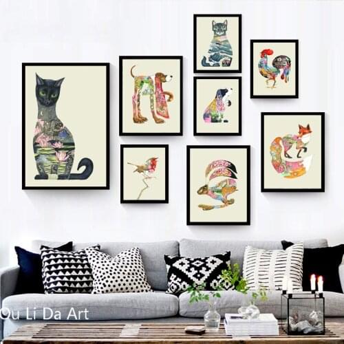 No frame pastoral clear animal cat draw scenery canvas printings oil painting printed on canvas wall art decoration picture