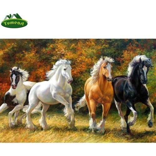 Yumeart Paint With Diamond Painting Rhinestone Crystal Embroidery Cross Stitch DIY Home Decor Diamond Mosaic Four Running Horses
