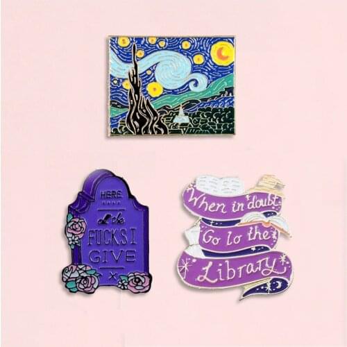 Creativity Art Enamel Pins Oil Painting Flower Book Tombstone Badge Brooches Denim Clothes Fashion Jewelry Gift For Friends