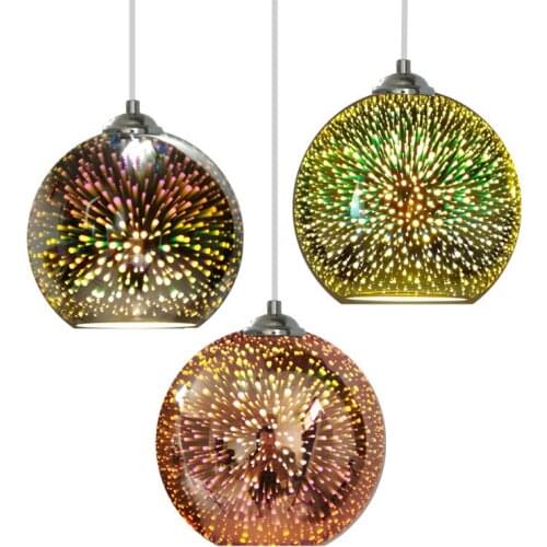 Creative Glass Pendant Light Electroplate 3D Firework Hanging Lamp Chrome Lampshade E27 Holder Pendant Lamp Decoration Lighting