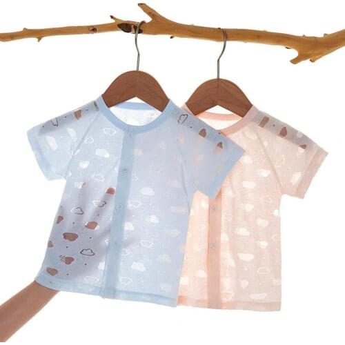 Newborn Baby T-shirt Button Closure All-match Breathable Lovely Toddlers Unisex Bohemian Short Sleeve Cardigan for Summer