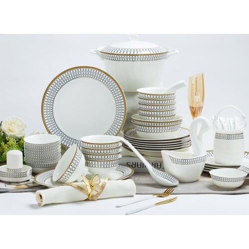 Jingdezhen ceramic tableware dishes set home high-end bone porcelain European-style Penh gift custom 60pcs