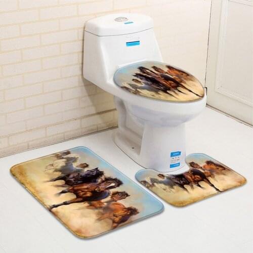 3pcs/Set Black White Brown Horse Animal Bathroom Mat Set Running Strong Animal Horses Bath Decor Bathtub Toilet Non-Slip Carpet