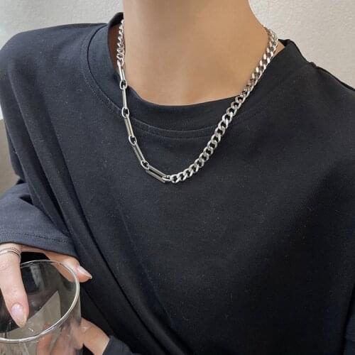 New Stitching Stainless Steel Cuban Link Chain Necklace For Women 2021 Punk Statement Korean Choker Female Party Hip Hop Jewelry