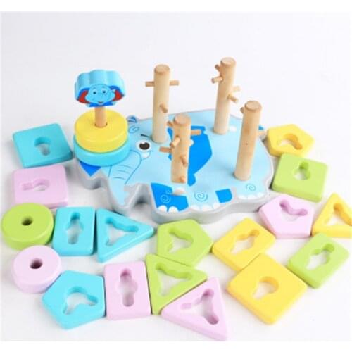 New Montessori Educational Elephant pillar Wooden Sensory Brain Training Mathematics Jigsaw Wooden toy 3D Learning Toy