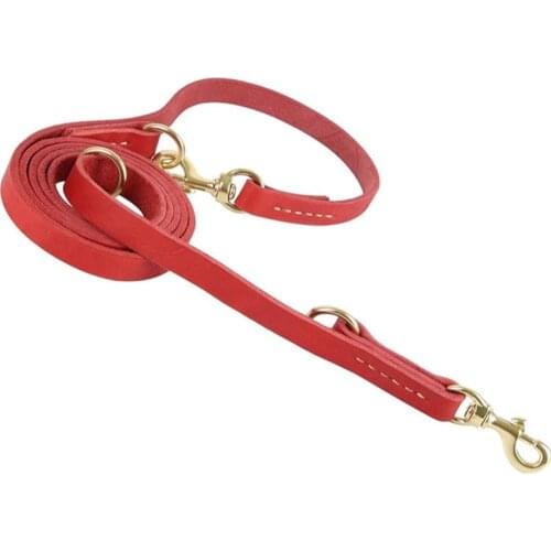 Two Dog Leash Real Leather Double Leashes P chain Collar Long Short pet Dog Walking Training Lead Tie dogs leash Red color