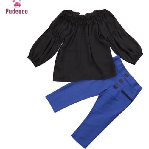 Pudcoco Baby Girl Clothes Off Shoulder Outfits set Fall Kid Shirt T-shirt Pants Cotton Costume Set girls Baby clothing Outfits