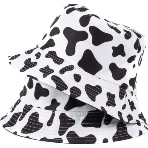 New Cow pattern fishermans hat spring men and women double-sided simple fashion versatile outdoor sunshade black and white cap