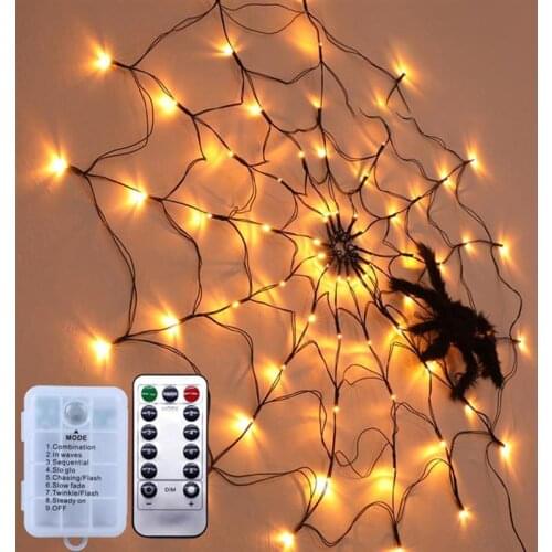 100LED Halloween Black Spider Web Light Waterproof Orange Net Lights With Black Spider For House Garden Outdoor Decor Web Lights