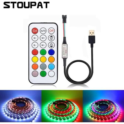 21Keys WS2811 WS2812B SK6812 LED Strip Light USB Controller 5V RF Wireless Remote Control for Tape Light Brightness Adjustable