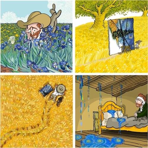 Cartoon Patch On Clothes Van Gogh Iron On Transfer For Clothing Stickers Heat-Sensitive Washable T-Shirt Kids DIY On Jacket