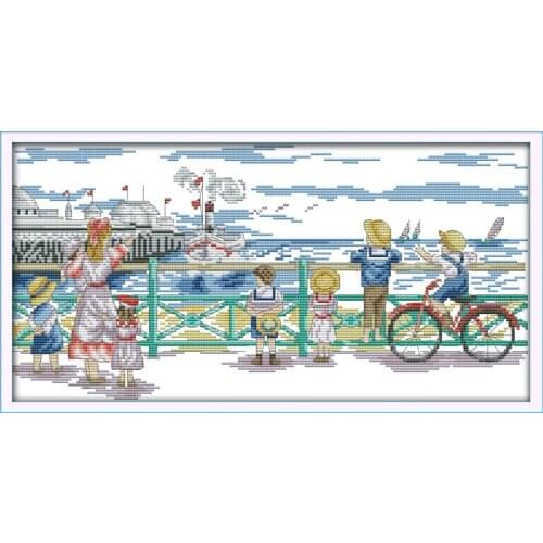 Seeing the sea cross stitch kit people 18ct 14ct 11ct count print canvas stitches embroidery DIY handmade needlework