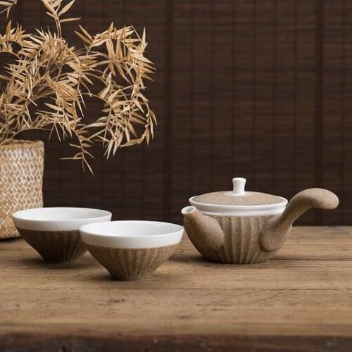 Japanese type coarse pottery ceramics purple sand Ru kiln celadon side tea pot cup Kung Fu set single small household teapot