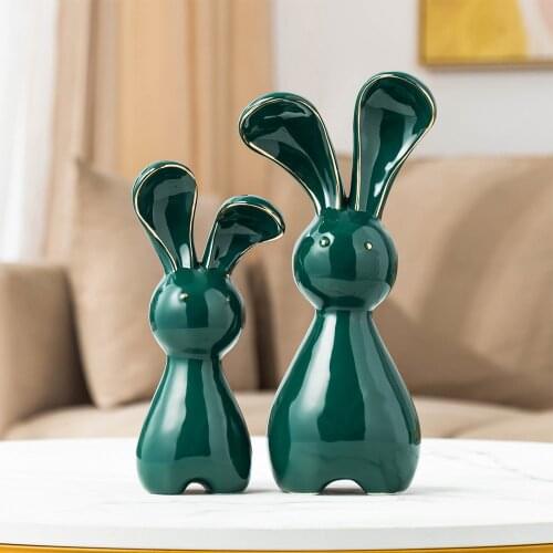 Green Ceramic Animal Sculpture Rabbit Creative Home Decoration Modern Living Room Decoration Office Desk Decoration Accessories