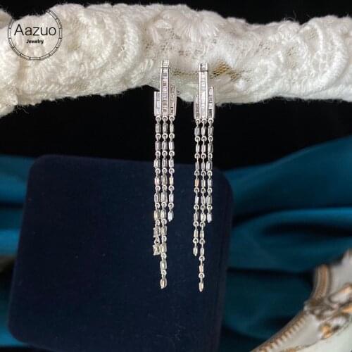 Aazuo 18K Pure White Gold Fashion Jewelry Real Diamonds IJ SI 0.5ct Fairy Stud Earring Grand banquet Party Fine Jewelry Hot Sell