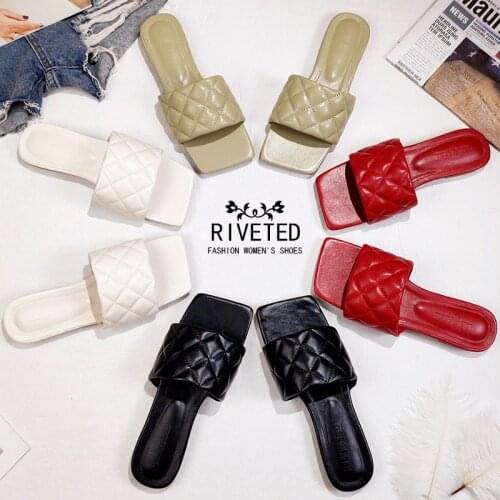 2021 new brand slippers plaid leather women sandales open toe flat casual slide summer outdoor beach female flipflops big size44