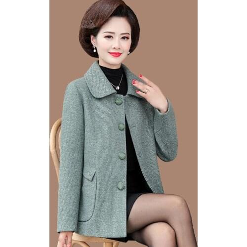 Mother clothing Single-breasted Spring Autumn New Woolen Jacket Plus size Slim Long-sleeved Warm Outwear Casual Female Wool coat