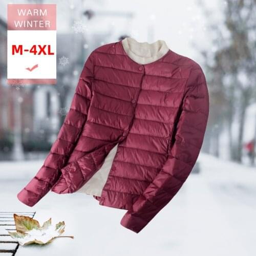 S-4xl Women Ultra Light Short Down Coat Female White Duck Down Slim Thin 0-Neck Warm Feather Coat Windproof Lightweight Liner