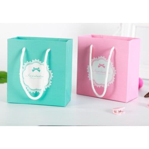 100pcs New Pink Blue Colors Paper Candy Bag with Handles Festival Wedding Birthday Party Gift Bag WB177