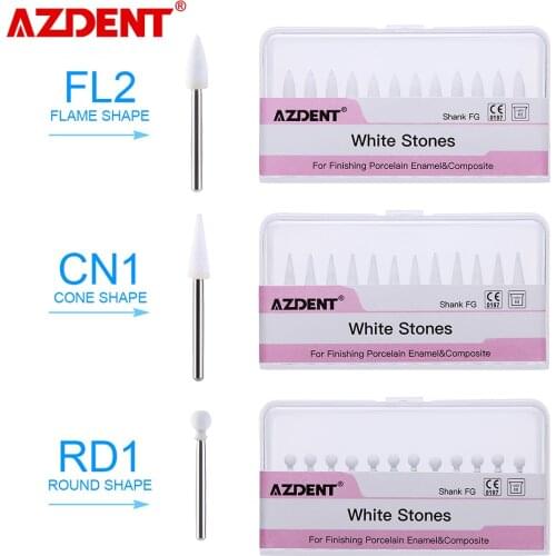12Pcs/Box AZDENT Dental Flame White Stone Polishing FG Burs FL2 Abrasion Point Bur Fit High Speed Handpiece 1.6mm Dentist Tools