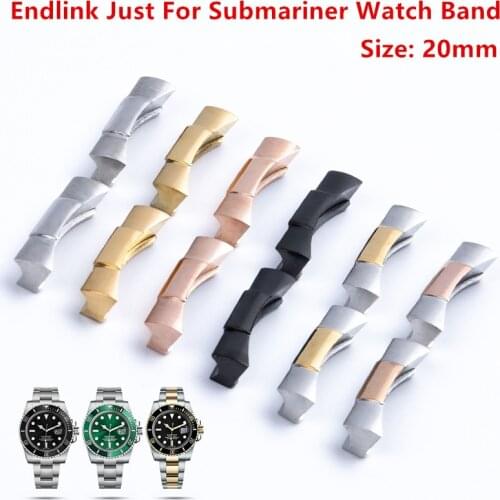 2pcs Stainless Shiny Silver Curved End Link Endlink For Rolex Belt For Submariner Watch Band Only Rubber Leather Strap 20mm