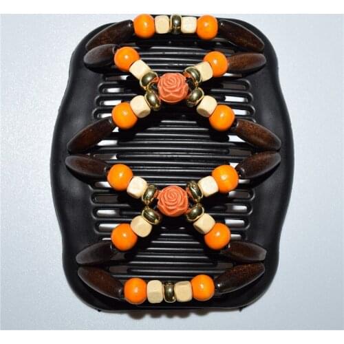 20 PCS/LOT orange rose flower golen colour hot sale elastic beaded double twin headwear magic hair comb clips