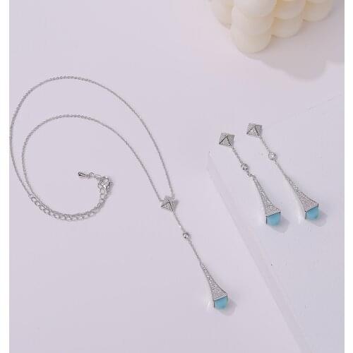 2021 Romatic Womens Fashion 2 Pcs Necklace & Earrings Set Caolorful stone Design Gold Necklace Dubai Bridal Jewelry Set