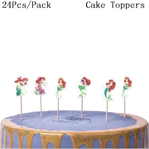 24Pcs/pack Mermaid Cartoon Cake Toppers Sailor Moon Kids Birthday Party Wedding Cupcake With Wooden Sticks Decorations Supply