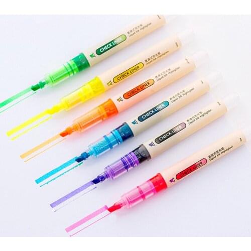 6pcs AIHAO A593 Straight Liquid Highlighter Student Stationery Cartoon DIY Brush Oblique Head Office Marker 6 Colors