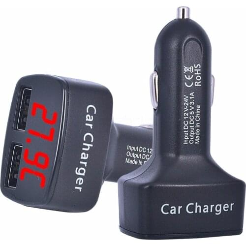 Kebidumei Red light Car Charger 4 in 1 Dual DC5V 3.1A USB with Voltage/temperature/Current Meter Tester Adapter Digital Display