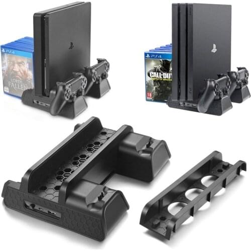 Dual Charging Dock Station Port Base+3cooling Fan+Disc Storage For Dualshock4 PlayStation PS4 Slim/Pro Controller Vertical Stand