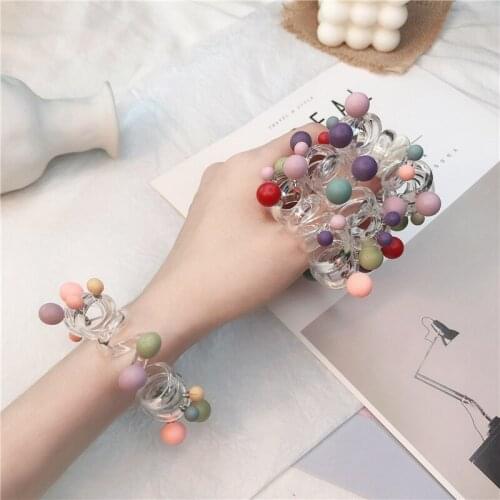 Korean Style Round Bead Telephone Line Elastic Hair Tie Rubber Band Bracelet Hair Ring Temperament Colorful Glaze Headdress