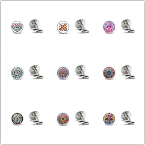 Ethnic Polish Folk Art Pattern Glass Cabochon Cufflinks Bohemia Jewelry Cuff Button For Male Gentleman Shirt Wedding Gift