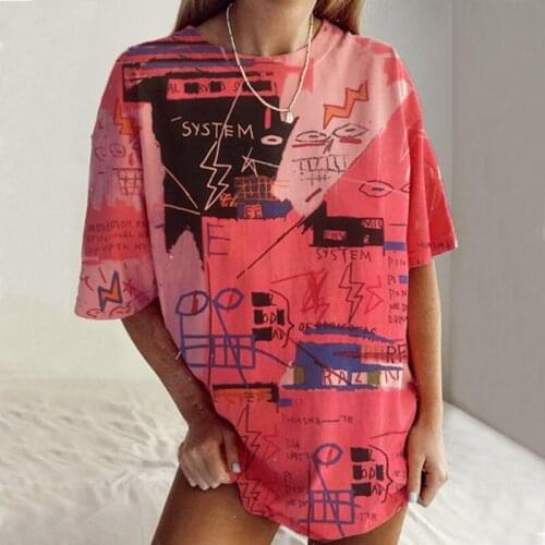 Harajuku Graphic T Shirts Oversize Women Summer Graffiti Tshirts Casual Loose Short Sleeve Tee Shirt Femme Plus Size Tops 2021