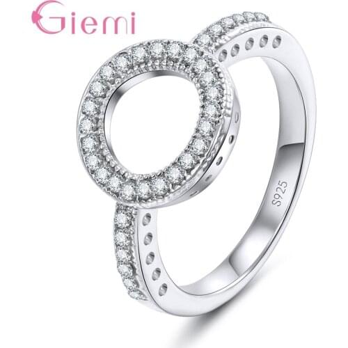 Fashion Women Engagement Round Design Finger Rings 925 Sterling Silver Metal Knuckle Rings Rhinestone Gift Jewelry