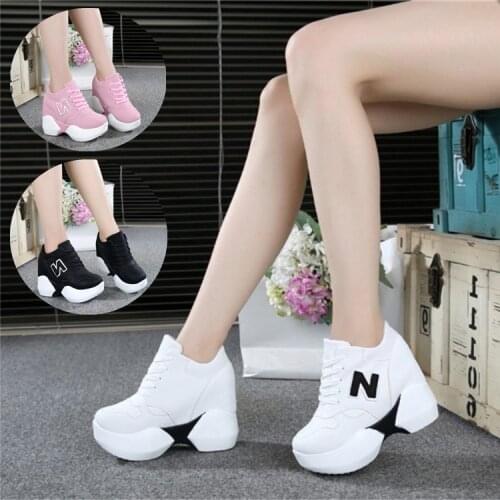 Women Shoes 2020 Autumn Chunky Sneakers 10CM Heels Woman Walking Shoes Platform Breathable Ankle Boots Thick Sole Sneaker Woma