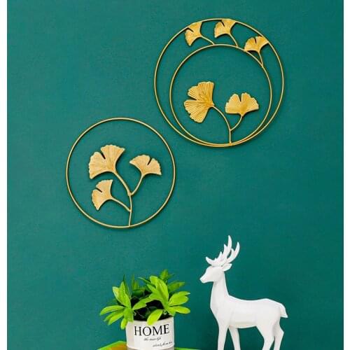 Nordic Style Metal Wall Decor Golden Round Ginkgo Biloba Wall Hanging Decor Room Decoration