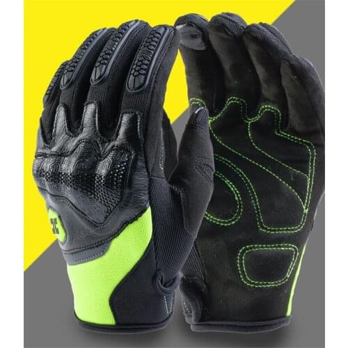 Leather Motorcycle Gloves Moto Breathable Motocross Gloves Men Women Motorbike Riding Full Finger Touch Screen Gloves Green
