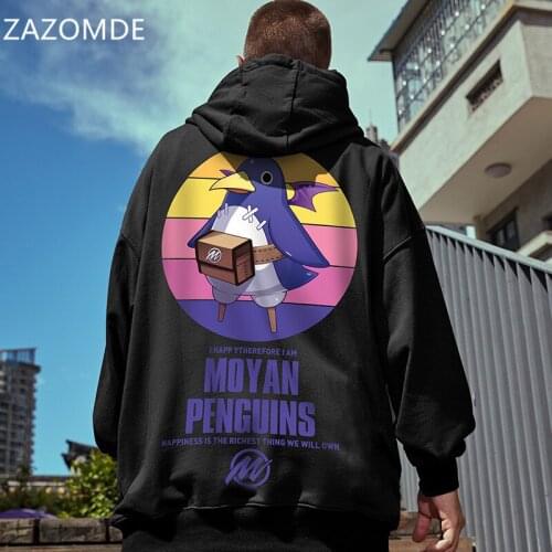 ZAZOMDE Winter Harajuku Basic Hoodies 2021 Men Blue Bird Print Casual Hooded Sweatshirts Oversized Hoodie Male Loose Pullovers