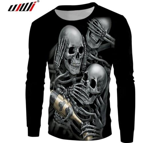 UJWI Men Hoodies Cool Print Skeleton Skull Champagne 3D Harem Hombre Full Length Long shirts 5XL