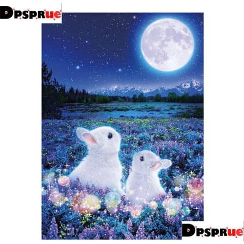 Dpsprue Full Square/Round 5D Diy Diamond Painting Kit Cross Stitch Moon white rabbit 3D Embroidery Mosaic Home Decor For Gift